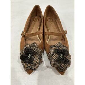 Sam & Libby Brown Ballet With Flower Flats Women's 6.5
